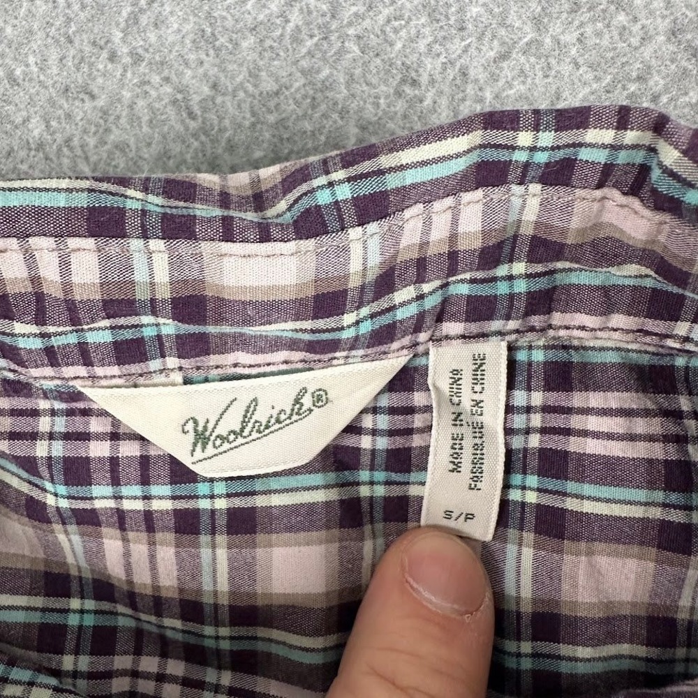 Woolrich‎ Womens Plaid Short Sleeve Button Up Shirt Size Small Purple Pink Blue - Picture 3 of 6